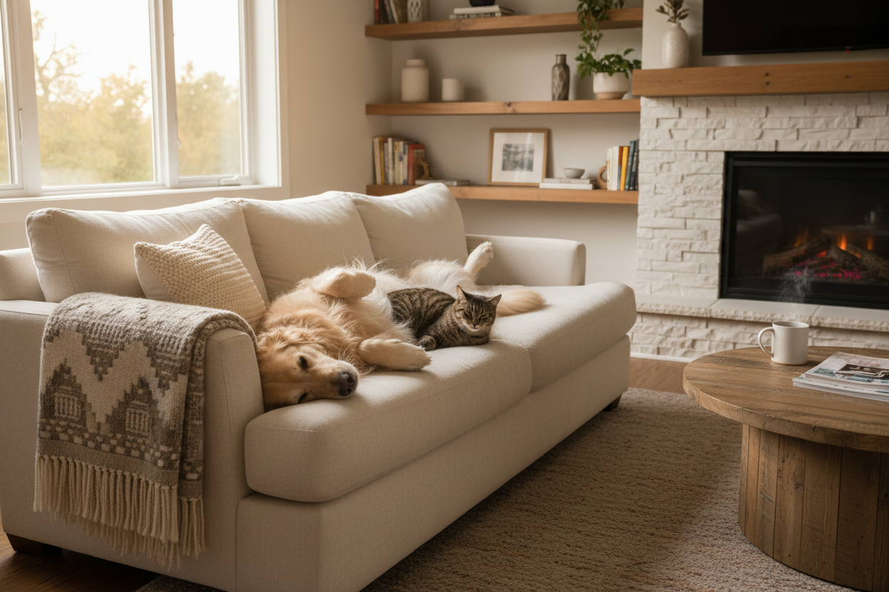 Relaxed dog and cat hero image